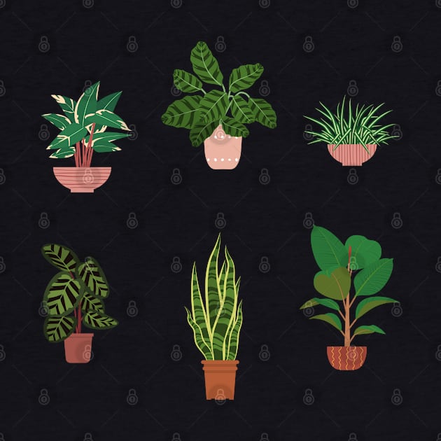 Potted Tropical House Plants with Striped Leaves Pack by Anna Rose Design